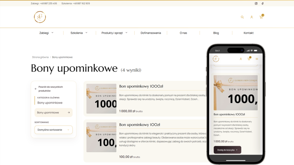Glorious Skin Clinique - platforma sprzedażowo-szkoleniowa